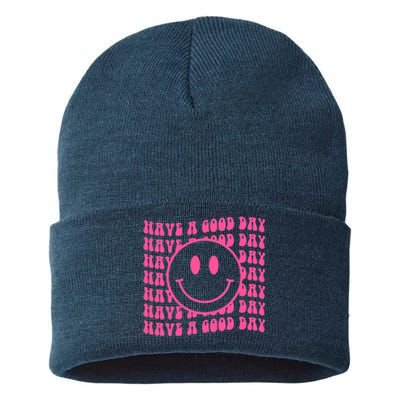 Have A Good Day Retro Smile Face Happy Face Preppy Aesthetic Sustainable Knit Beanie