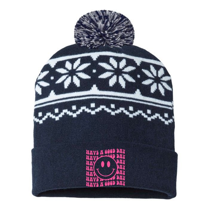 Have A Good Day Retro Smile Face Happy Face Preppy Aesthetic USA-Made Snowflake Beanie