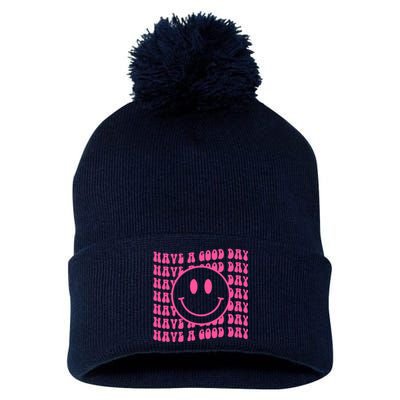 Have A Good Day Retro Smile Face Happy Face Preppy Aesthetic Pom Pom 12in Knit Beanie