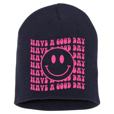 Have A Good Day Retro Smile Face Happy Face Preppy Aesthetic Short Acrylic Beanie