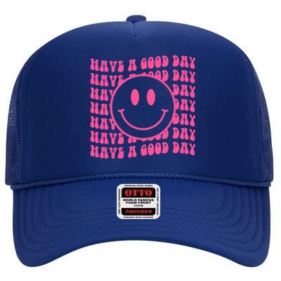 Have A Good Day Retro Smile Face Happy Face Preppy Aesthetic High Crown Mesh Back Trucker Hat