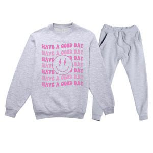 Have A Good Day Pink Smile Face Preppy Aesthetic Trendy Premium Crewneck Sweatsuit Set