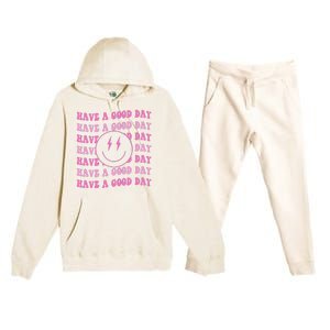 Have A Good Day Pink Smile Face Preppy Aesthetic Trendy Premium Hooded Sweatsuit Set