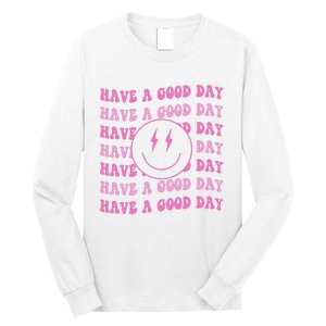 Have A Good Day Pink Smile Face Preppy Aesthetic Trendy Long Sleeve Shirt