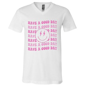 Have A Good Day Pink Smile Face Preppy Aesthetic Trendy V-Neck T-Shirt