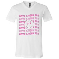 Have A Good Day Pink Smile Face Preppy Aesthetic Trendy V-Neck T-Shirt