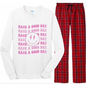 Have A Good Day Pink Smile Face Preppy Aesthetic Trendy Long Sleeve Pajama Set