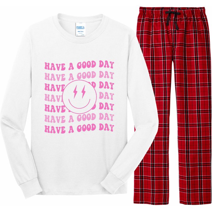 Have A Good Day Pink Smile Face Preppy Aesthetic Trendy Long Sleeve Pajama Set