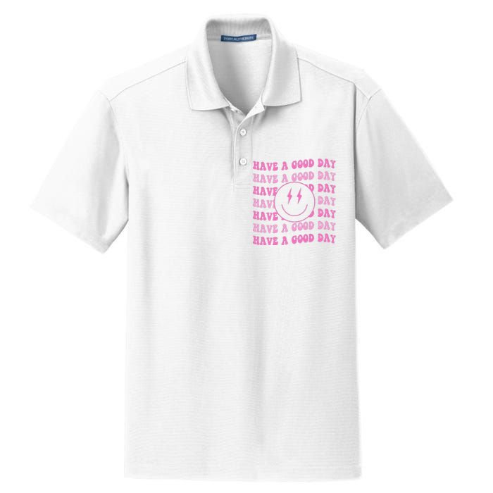 Have A Good Day Pink Smile Face Preppy Aesthetic Trendy Dry Zone Grid Polo