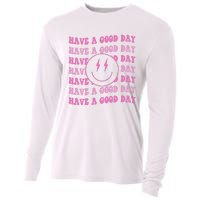 Have A Good Day Pink Smile Face Preppy Aesthetic Trendy Cooling Performance Long Sleeve Crew