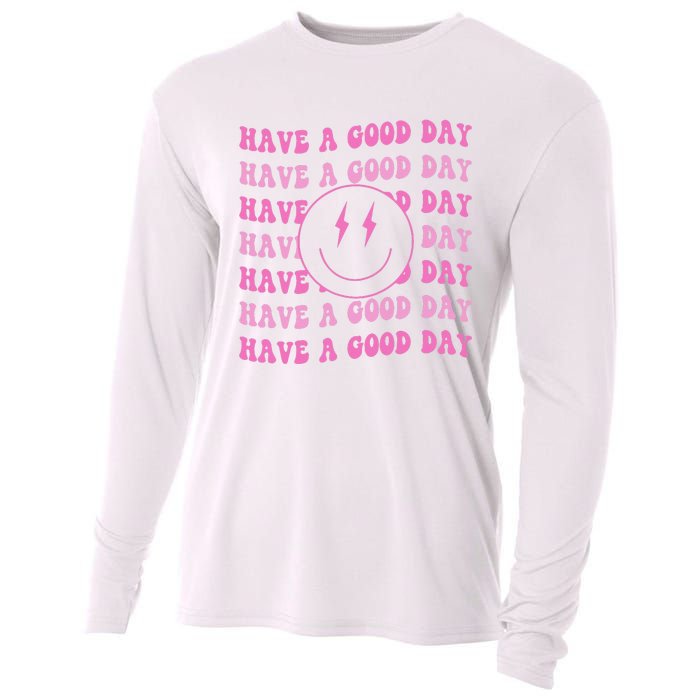 Have A Good Day Pink Smile Face Preppy Aesthetic Trendy Cooling Performance Long Sleeve Crew