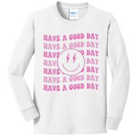 Have A Good Day Pink Smile Face Preppy Aesthetic Trendy Kids Long Sleeve Shirt