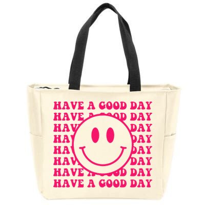 Have A Good Day Pink Smile Face Preppy Aesthetic Trendy Zip Tote Bag