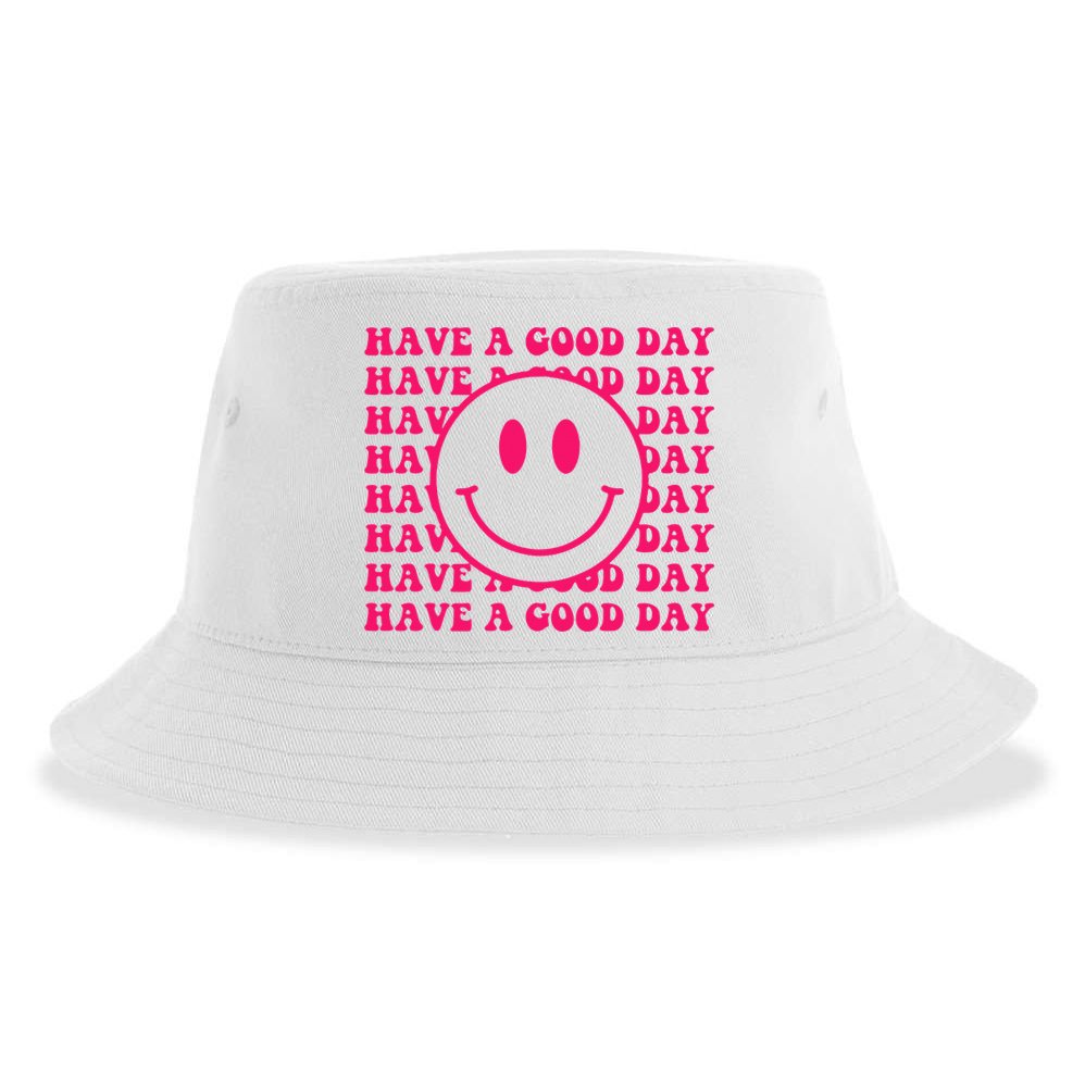 Have A Good Day Pink Smile Face Preppy Aesthetic Trendy Sustainable Bucket Hat