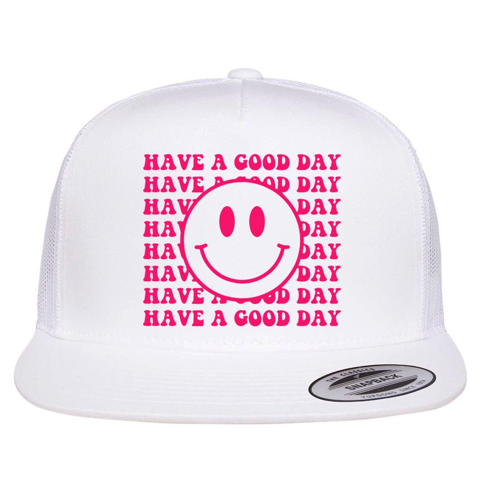 Have A Good Day Pink Smile Face Preppy Aesthetic Trendy Flat Bill Trucker Hat