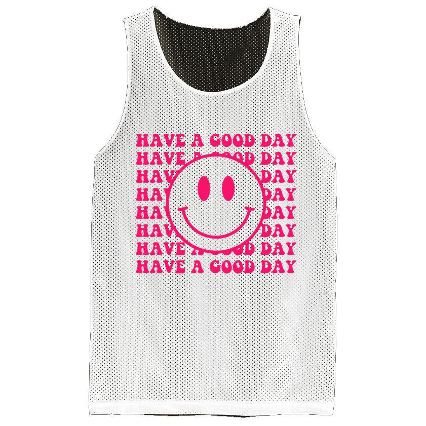 Have A Good Day Pink Smile Face Preppy Aesthetic Trendy Mesh Reversible Basketball Jersey Tank