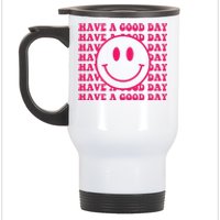 Have A Good Day Pink Smile Face Preppy Aesthetic Trendy Stainless Steel Travel Mug