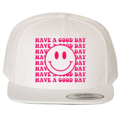 Have A Good Day Pink Smile Face Preppy Aesthetic Trendy Wool Snapback Cap