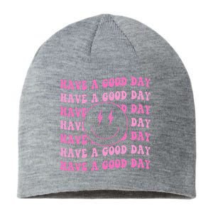 Have A Good Day Pink Smile Face Preppy Aesthetic Trendy Sustainable Beanie