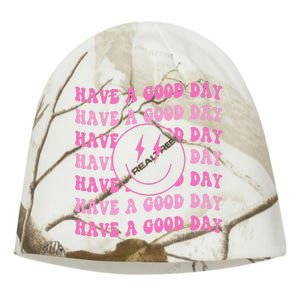 Have A Good Day Pink Smile Face Preppy Aesthetic Trendy Kati - Camo Knit Beanie