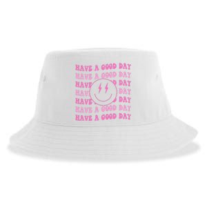 Have A Good Day Pink Smile Face Preppy Aesthetic Trendy Sustainable Bucket Hat