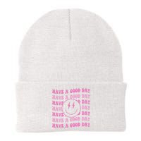 Have A Good Day Pink Smile Face Preppy Aesthetic Trendy Knit Cap Winter Beanie