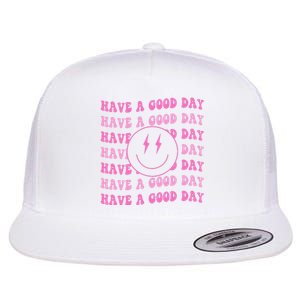 Have A Good Day Pink Smile Face Preppy Aesthetic Trendy Flat Bill Trucker Hat