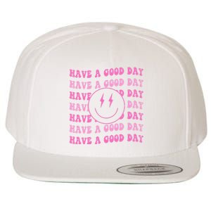 Have A Good Day Pink Smile Face Preppy Aesthetic Trendy Wool Snapback Cap