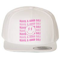 Have A Good Day Pink Smile Face Preppy Aesthetic Trendy Wool Snapback Cap