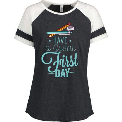 Have A Great First Day Back To School Enza Ladies Jersey Colorblock Tee