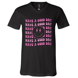 Have A Good Day Pink Smile Face Preppy Aesthetic Trendy V-Neck T-Shirt