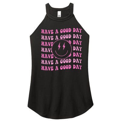 Have A Good Day Pink Smile Face Preppy Aesthetic Trendy Women’s Perfect Tri Rocker Tank