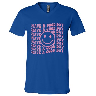 Have A Good Day Retro Smile Face Happy Face Preppy Aesthetic Gift V-Neck T-Shirt