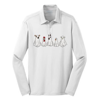 Halloween Animal Ghosts Cow Silk Touch Performance Long Sleeve Polo