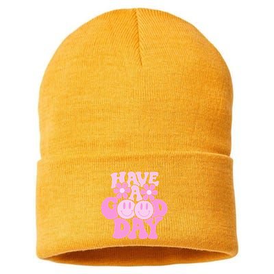 Have A Good Day Retro Smile Face Preppy Aesthetic Sustainable Knit Beanie