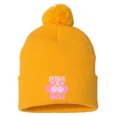 Have A Good Day Retro Smile Face Preppy Aesthetic Pom Pom 12in Knit Beanie