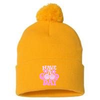 Have A Good Day Retro Smile Face Preppy Aesthetic Pom Pom 12in Knit Beanie