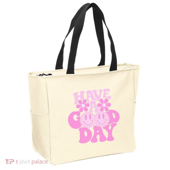 Have A Good Day Retro Smile Face Preppy Aesthetic Zip Tote Bag