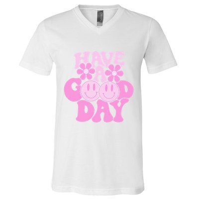 Have A Good Day Retro Smile Face Preppy Aesthetic V-Neck T-Shirt
