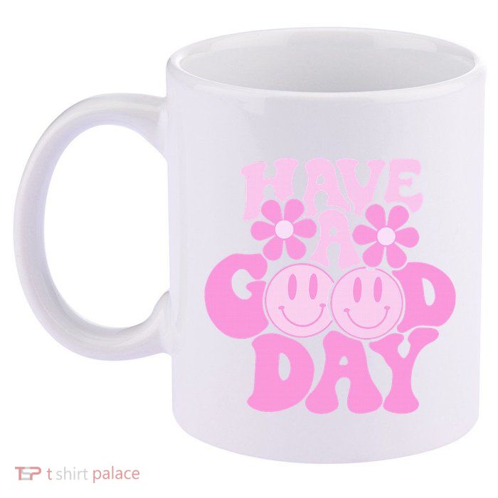 Have A Good Day Retro Smile Face Preppy Aesthetic 11oz C Handle Ceramic Mug