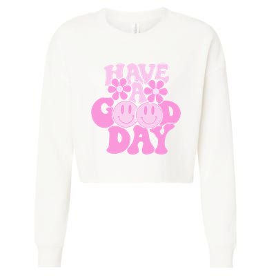 Have A Good Day Retro Smile Face Preppy Aesthetic Cropped Pullover Crew