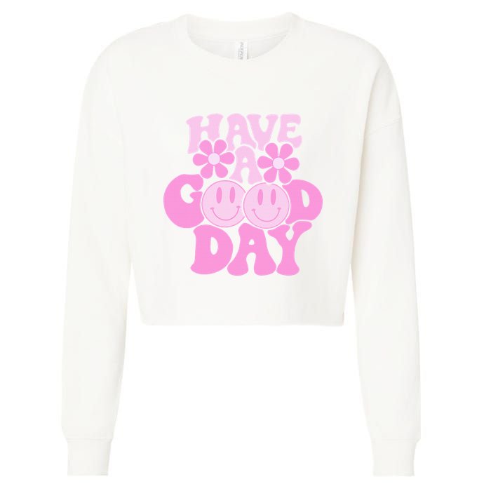 Have A Good Day Retro Smile Face Preppy Aesthetic Cropped Pullover Crew
