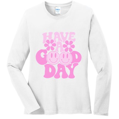 Have A Good Day Retro Smile Face Preppy Aesthetic Ladies Long Sleeve Shirt