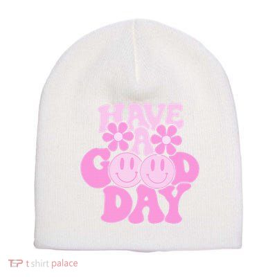 Have A Good Day Retro Smile Face Preppy Aesthetic Short Acrylic Beanie