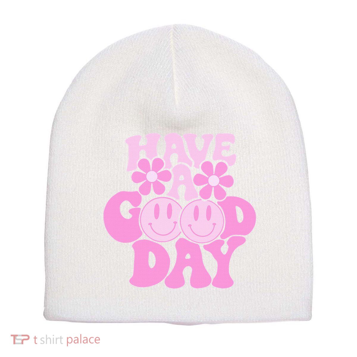 Have A Good Day Retro Smile Face Preppy Aesthetic Short Acrylic Beanie