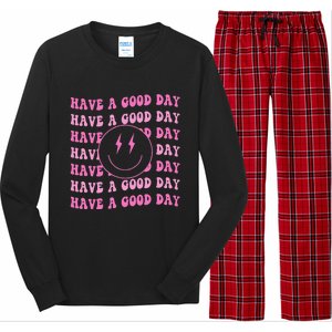 Have A Good Day Pink Smile Face Preppy Aesthetic Trendy Long Sleeve Pajama Set