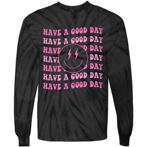 Have A Good Day Pink Smile Face Preppy Aesthetic Trendy Tie-Dye Long Sleeve Shirt