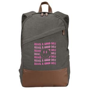 Have A Good Day Pink Smile Face Preppy Aesthetic Trendy Cotton Canvas Backpack