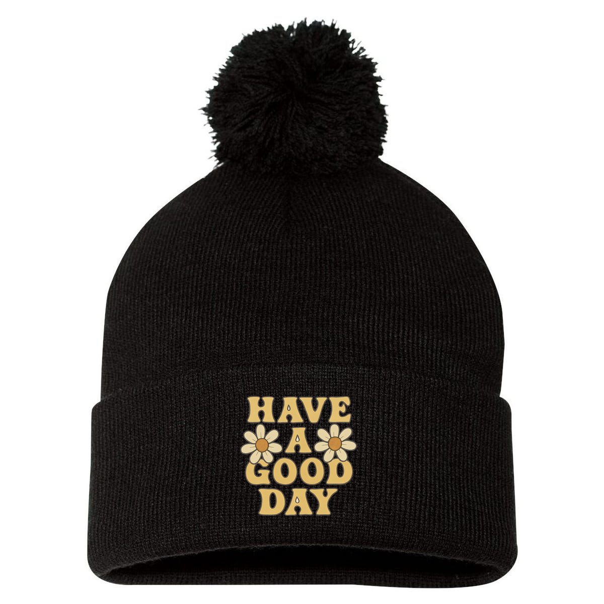 Have a Good Day Pom Pom 12in Knit Beanie