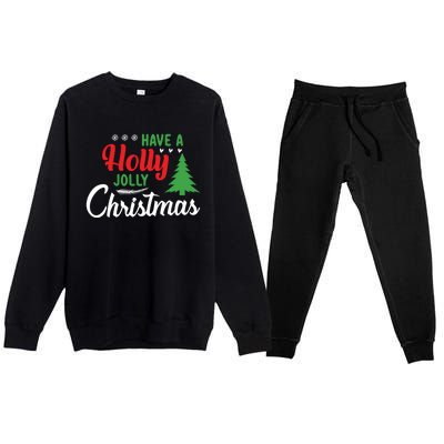 Have A Holly Joy Christmas Santa Hat Xmas Pj Costume Gift Premium Crewneck Sweatsuit Set